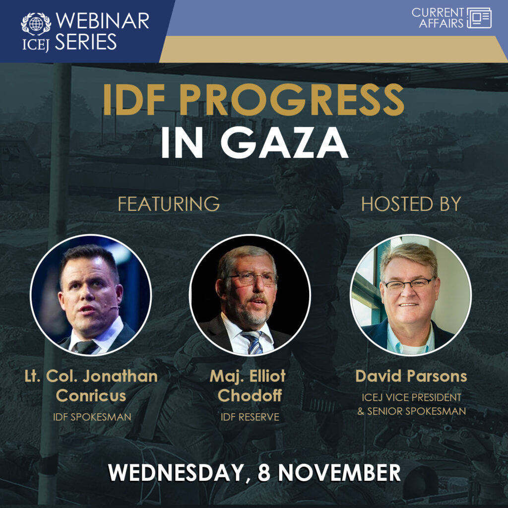 Webinar ICEJ IDF progress in gaza david parsons major elliot chodoff lt. col. jonathan conricus israel war