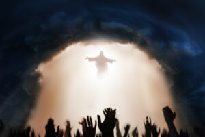 Heaven opens as Jesus comes down in the Second Coming