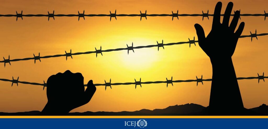 Holocaust Remembrance Day barbed wire and hands with ICEJ Australia logo