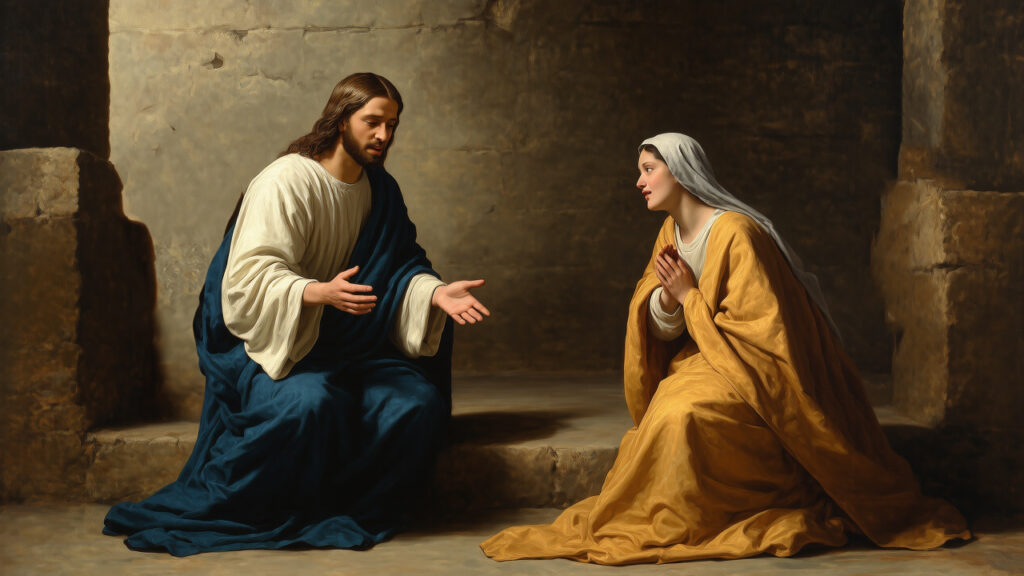 Mary sitting at the feet of Jesus