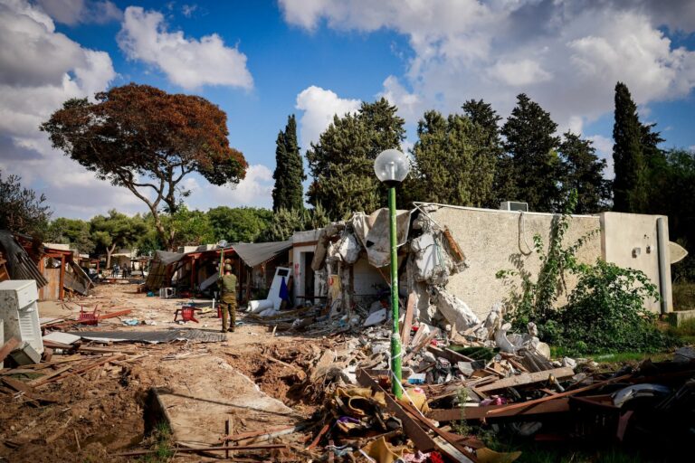 Burnt out and destroyed house in Kfar Aza after October 7