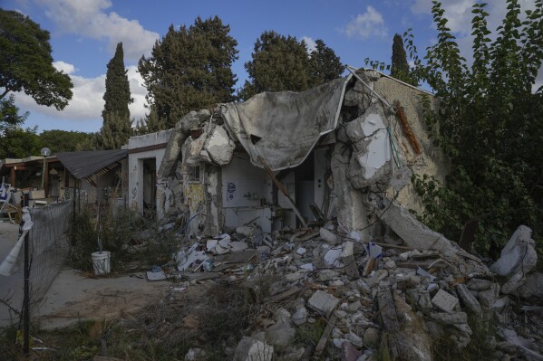 Burnt out and destroyed house in Kfar Aza after October 7