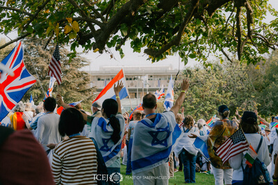 People gathered with flags