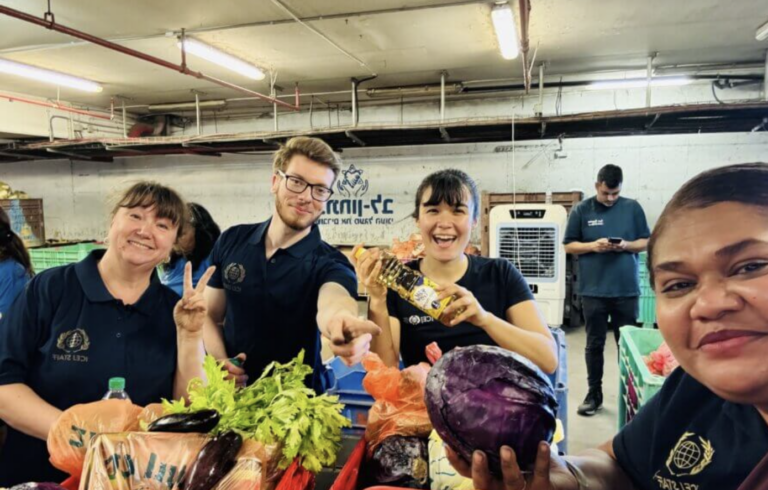 Team of volunteers with food