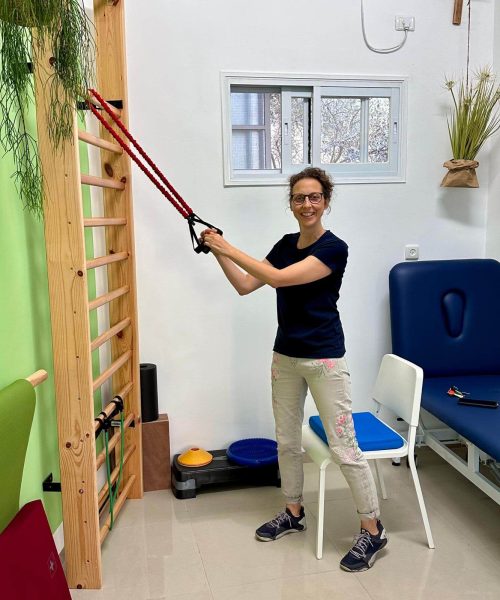 Simcha, the ICEJ physiotherapist, in the “therapy garden”.